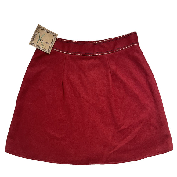 VTG Karavan Wool Button Skirt L Red Boho Folk Y2K Cottagecore Mod Lined NWT - Picture 2 of 8
